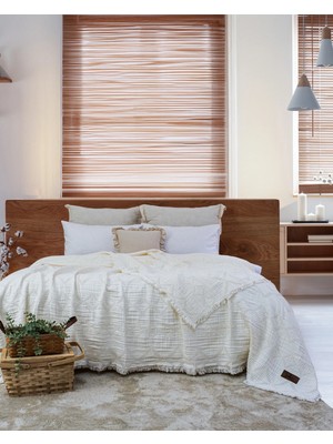 Şaheser Home Collection Oscar Müslin Yatak Örtüsü, %100 Pamuklu Müslin Battaniye, Jakarlı Dokuma, Püsküllü Boho Yatak Örtüsü