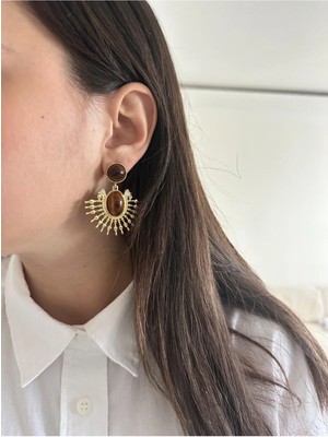 Çelik Vintage Tasarım Kaplan Gözü Küpe