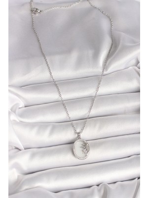 Ne Verelim Size 316L Çelik Gümüş Renk Zincir Beyaz Mineli Gün Batımı Model Zirkon Taş Detaylı Kadın Kolye