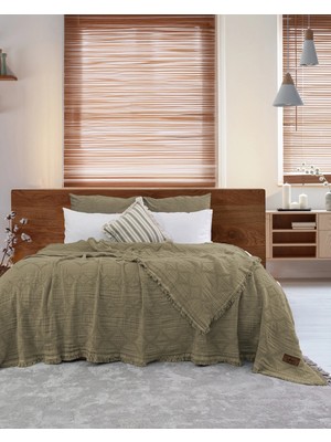 Şaheser Home Collection Oscar Müslin Yatak Örtüsü, %100 Pamuklu Müslin Battaniye, Jakarlı Dokuma, Püsküllü Boho Yatak Örtüsü