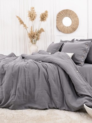 Şaheser Home Collection Vetro Müslin Nevresim Takımı, Düğmeli Tasarımlı, %100 Pamuk Müslin Kumaş, 6 Parça Yatak Odası Seti