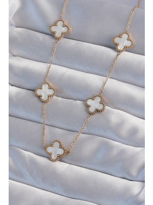 Ne Verelim Size 316L Çelik Gold Renk Beyaz Sedefli Yonca Kolye - TJ-BKO8996
