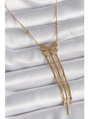 Ne Verelim Size 316L Çelik Gold Renk Kelebek Figür Sallantı Italyan Zincirli Kadın Kolye - TJ-BKO9406