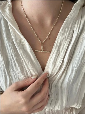 14K Çelik Üzeri Altın Kaplama Özel Seri T Kolye