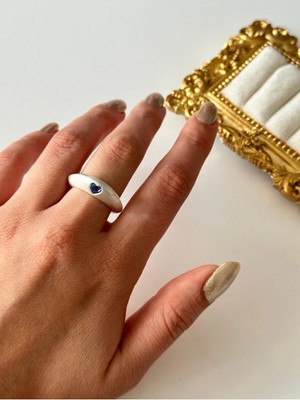 Çelik Mat Mavi Kalp Detay Yüzük Ayarlanabilir