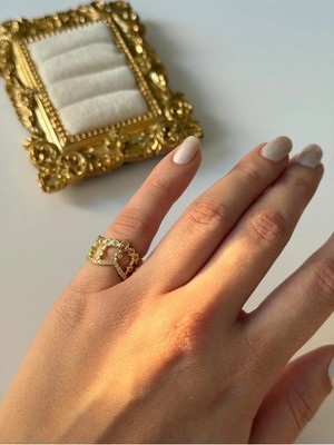 14K Çelik Üzeri Altın Kaplama (Ayarlanabilir) Serçe Parmak Yüzük