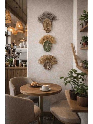 Momiko Bohem Yüzler Serisi – El Yapımı Hasır & Beton Duvar Dekoru 4