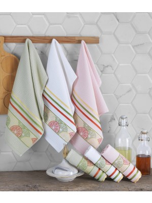 Şaheser Home Collection Orange 6’lı Jakarlı Mutfak Peçetesi, %100 Pamuklu Narenciye Desenli Mutfak Havlu Seti , 40X60 cm