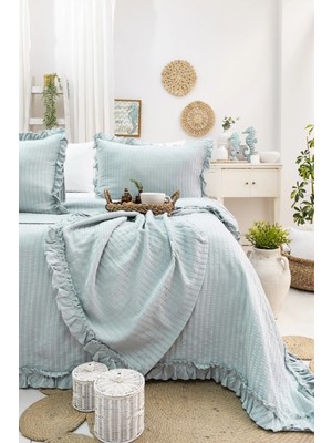 Şaheser Home Collection Marta Jakarlı Yatak Örtüsü Seti, Fırfırlı Kenar Detaylı %100 Pamuk Jakarlı Kumaş, Yumuşak Dokulu