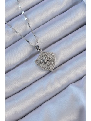 Ne Verelim Size 316L Çelik Zincir Gümüş Renk Zirkon Taşlı Kutup Yıldızı Kolye - TJ-BKO9126