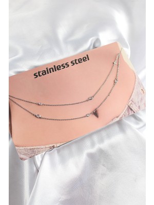 Ne Verelim Size 316L Çelik Zirkon Taşlı Damla Model Gümüş Renk Göbek Zinciri - TJ-BKGZ10341