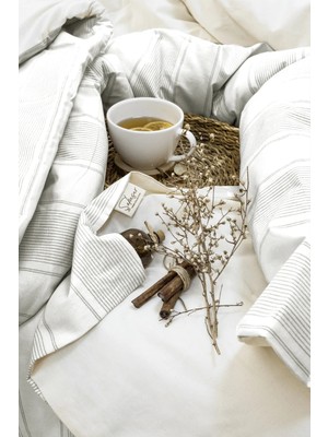 Şaheser Home Collection Nenans Iplik Boyalı Nevresim Takımı, Antrasit & Bej Çizgili Dokuma, %100 Pamuklu Nevresim Seti