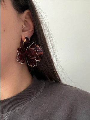 Çelik Mng Kahve Çiçek Küpe