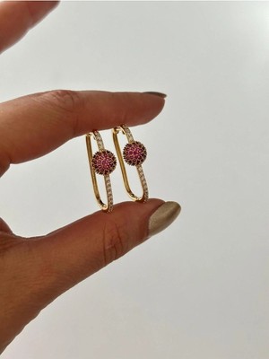 14K Renkli Zirkon Taşlı Küpe