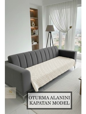 Kırlı'S Sakallı Oturma Yerini Kapatan Koltuk Örtüsü Krem 105X170 Jakar Kumaş Kaymaz Premium Gramajlı