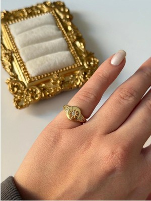 14K Çelik Üzeri Altın Kaplama (Ayarlanabilir) Serçe Parmak Yüzük