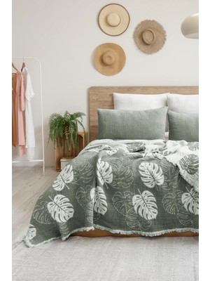 Şaheser Home Collection Forest Müslin Yatak Örtüsü Seti, 4 Katmanlı %100 Pamuk Jakarlı Dokuma, Müslin Battaniye (240X260 Cm)