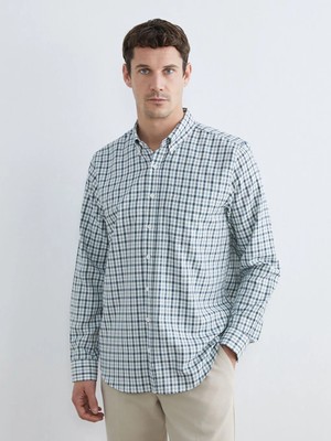 LC Waikiki Yeşil Regular Fit Ekose Gabardin Erkek Gömlek