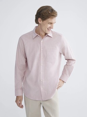 LC Waikiki Pembe Regular Fit Uzun Kollu Çizgili Poplin Erkek Gömlek