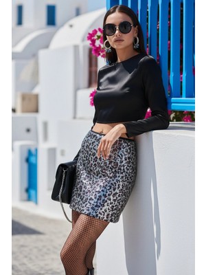 Fashion Cocktail Bel Şeritli Yan Fermuarlı Desenli Pullu Payetli Mini Yüksek Bel Kombin Gece Kokteyl Etek