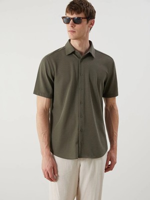 LC Waikiki Haki Regular Fit Keten Karışımlı Erkek Gömlek