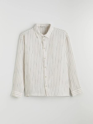 LC Waikiki Ekru Regular Fit Çizgili Müslin Erkek Gömlek