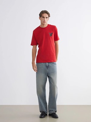 LC Waikiki Kırmızı Mickey Mouse Baskılı Kısa Kollu Erkek Tişört