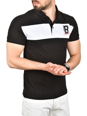 Rizzup Erkek Siyah Slim Fit Nefes Alan Pamuklu Kumaş Dar Kesim Kıvrılmaz Yaka Polo Yaka Tişört 2503019