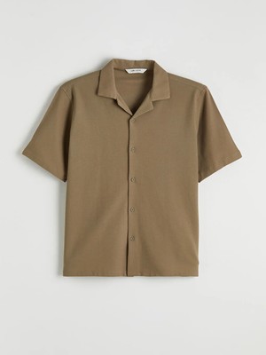 LC Waikiki Haki Regular Fit Kısa Kollu Resort Yaka Erkek Gömlek