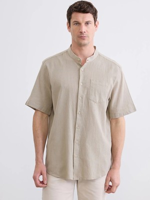 LC Waikiki Bej Regular Fit Keten Görünümlü Erkek Gömlek