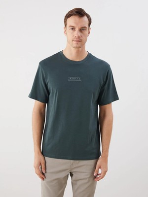 LC Waikiki Yeşil Bisiklet Yaka Baskılı Penye Erkek Tişört