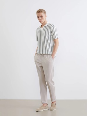 LC Waikiki Yeşil Polo Yaka Çizgili Penye Erkek Tişört