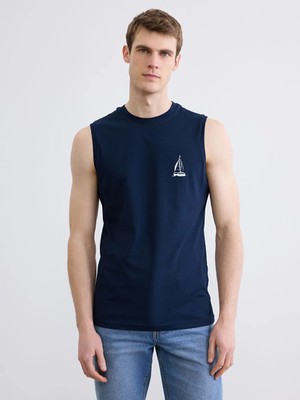 LC Waikiki Lacivert Bisiklet Yaka Baskılı Erkek Kolsuz Tişört