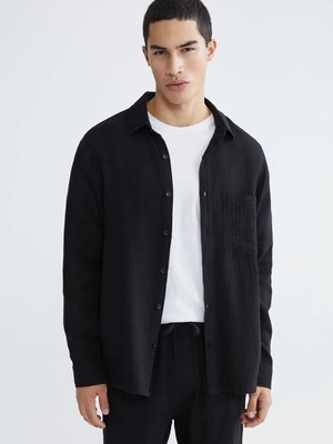 LC Waikiki Siyah Regular Fit Müslin Erkek Gömlek