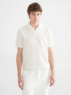 LC Waikiki Bej Polo Yaka Çizgili Tişört