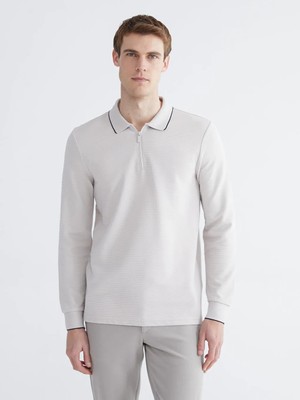 LC Waikiki Gri Polo Yaka Uzun Kollu Erkek Tişört