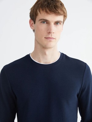 LC Waikiki Lacivert Bisiklet Yaka Uzun Kollu Erkek Tişört