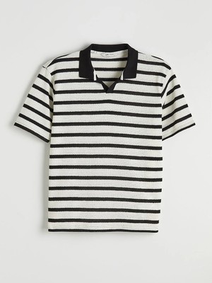 LC Waikiki Siyah Polo Yaka Çizgili Erkek Tişört