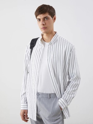 LC Waikiki Beyaz Slim Fit Çizgili Erkek Gömlek