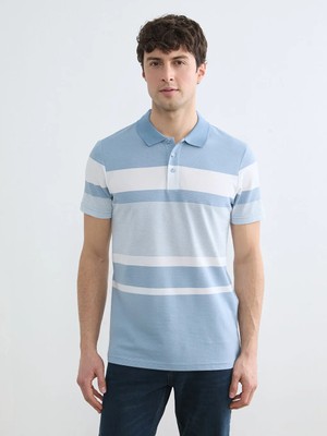 LC Waikiki Mavi Polo Yaka Çizgili Pike Tişört