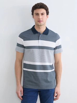 LC Waikiki Lacivert Polo Yaka Çizgili Pike Tişört