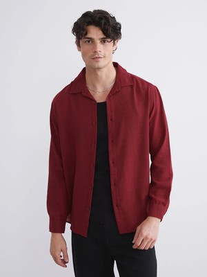 LC Waikiki Bordo Regular Fit Uzun Kollu Erkek Gömlek