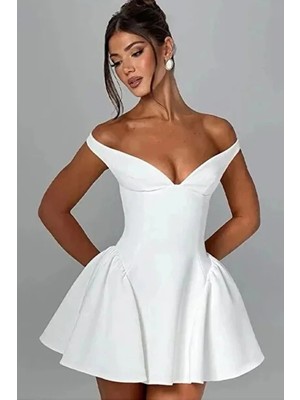 Fashion Cocktail Sırt Bantlı Kabarık Etekli Düşük Omuz Davet Kokteyl Balo Tasarım Elbise