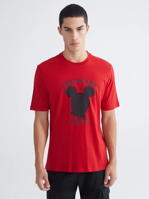 LC Waikiki Kırmızı Mickey Mouse Baskılı Kısa Kollu Erkek Tişört