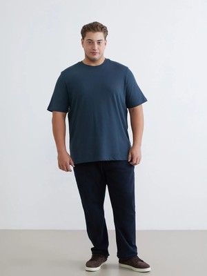 LC Waikiki Petrol Büyük Beden Baskılı Penye Erkek Tişört