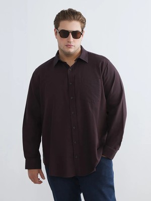 LC Waikiki Mürdüm Büyük Beden Regular Fit Uzun Kollu Erkek Oduncu Gömlek