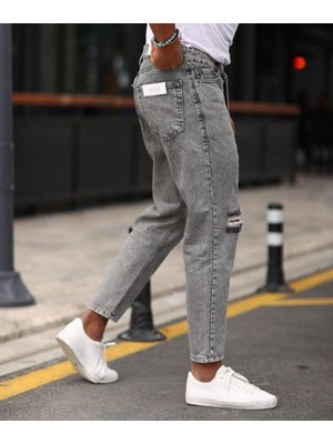 Etiler Collection Erkek Gri Yıkama Yırtık Detaylı Boyfriend Jean