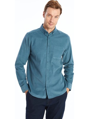 LC Waikiki Mavi Regular Fit Uzun Kollu Kadife Erkek Gömlek