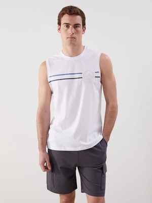 LC Waikiki Beyaz Bisiklet Yaka Baskılı Erkek Kolsuz Tişört