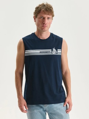 LC Waikiki Lacivert Bisiklet Yaka Baskılı Erkek Kolsuz Tişört